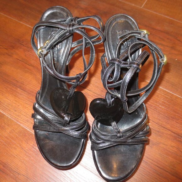 NNB ALEXANDER MCQUEEN Black "Heart" Double Ankle T Strap High Sandals - Picture 11 of 16